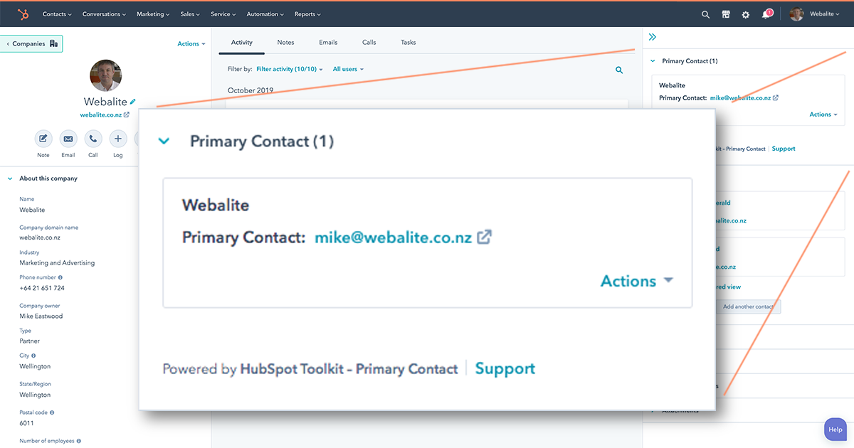 Primary Contact HubSpot Integration – Webalite Toolkit for HubSpot